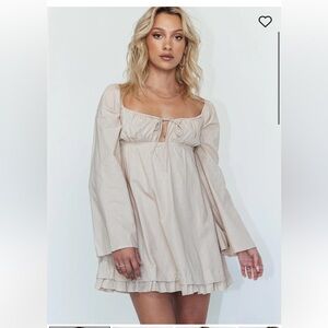 Princess Polly EMPRESS OF LOVE LONG SLEEVE MINI DRESS BEIGE Dress Size 10